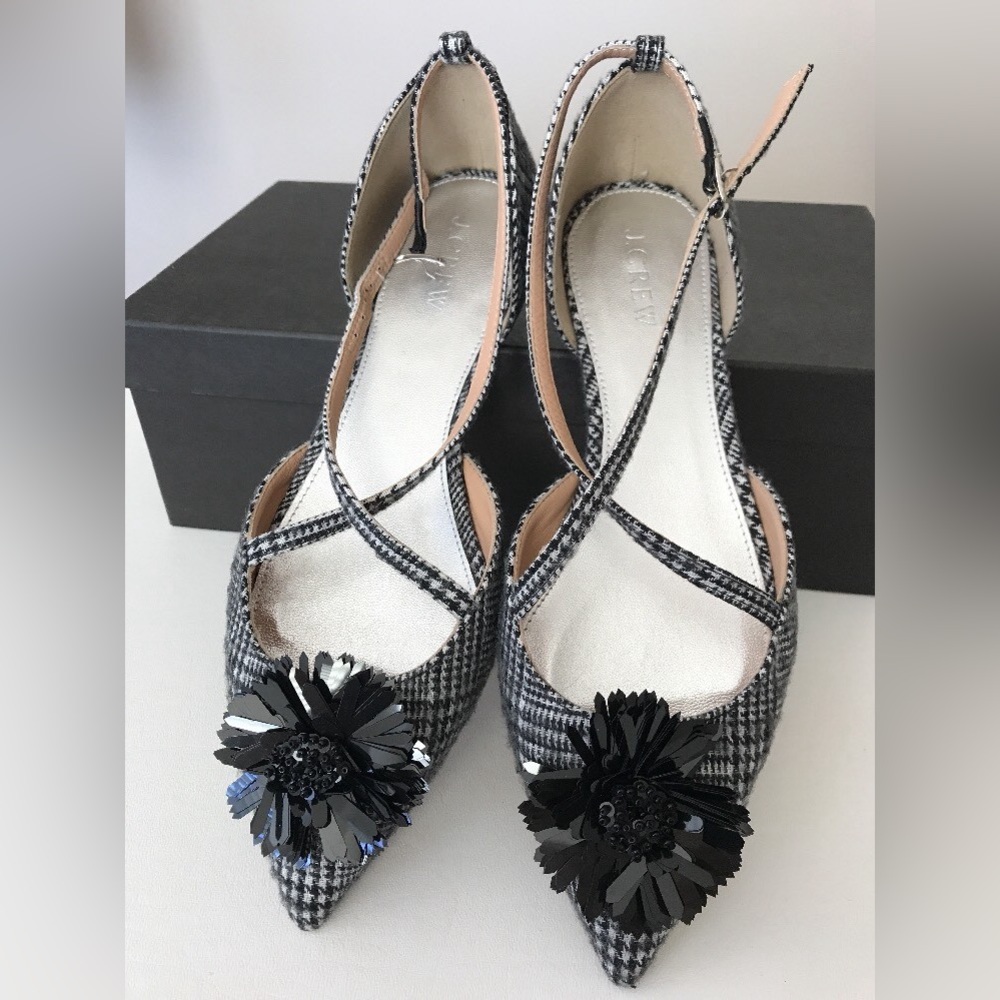 J Crew Sadie cross-strap flats in plaid color Black/white size 8.5